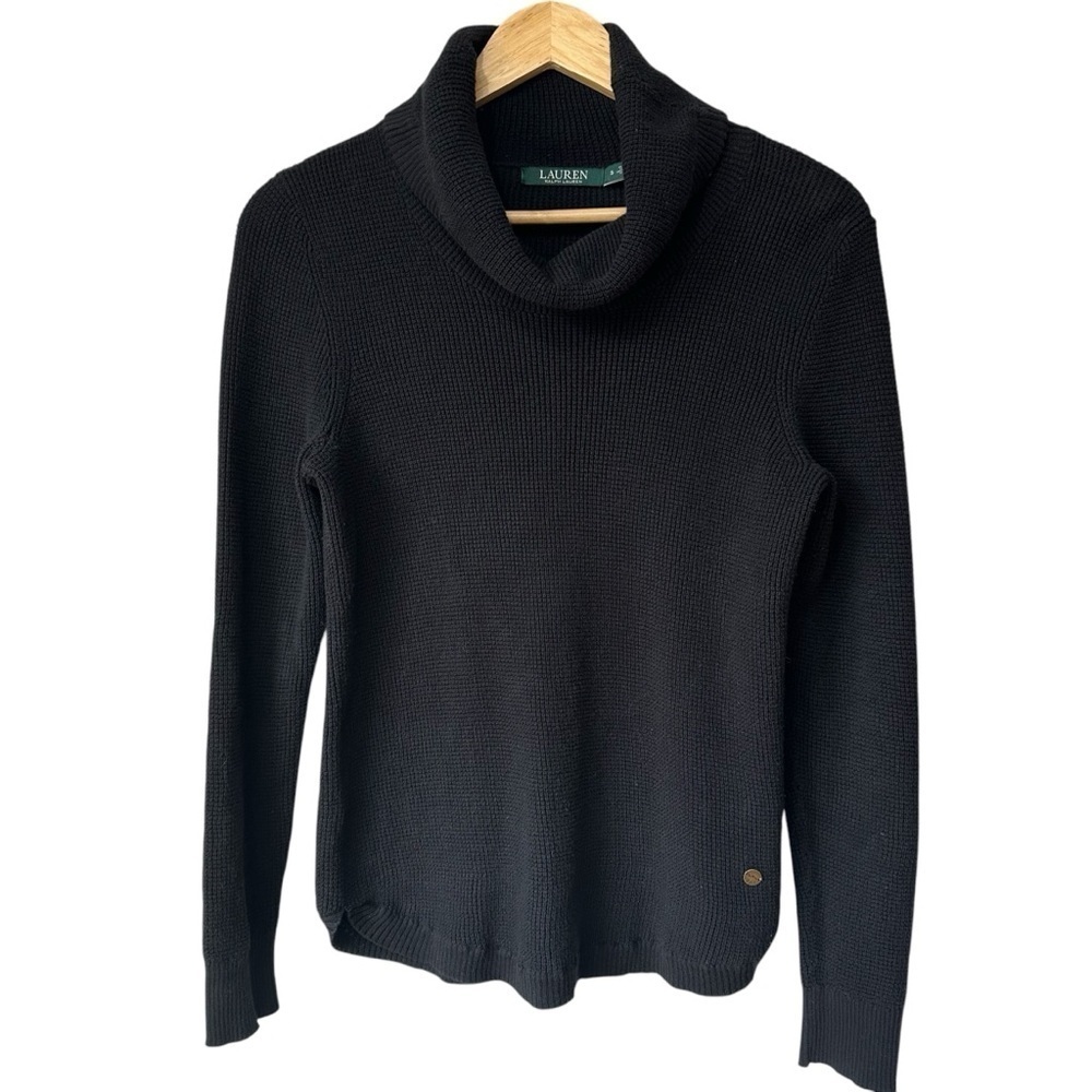 Ralph Lauren Black Cowlneck Long Sleeve Textured Sweater, Small